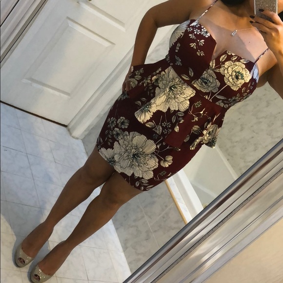 LAST 1! BURGANDY WINE FLORAL PEPLUM DRESS - Picture 5 of 8